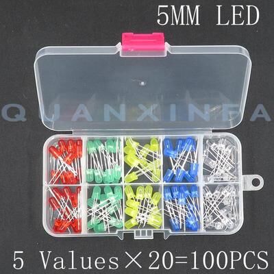 Inspired Living 100PCS LED Assortment Kit 3mm & 5mm Super Bright Round LEDs In 5 Colors For DIY Electronics 5mm Box 100pcs