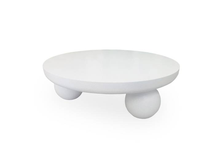 Table basse contemporaine design rond l100cm texture minérale blanc