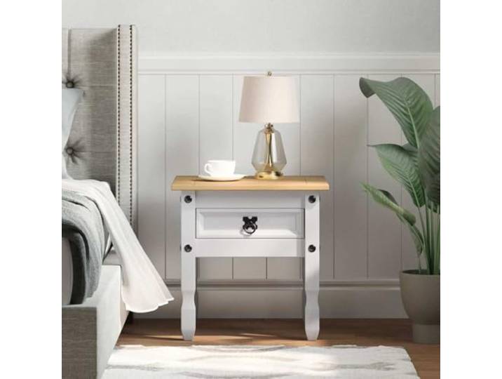 KPOUTRFG Beistelltisch Weiß 50 x 50 cm Massives Kiefernholz Massives Kiefernholz, Schubladen, freistehend, Wohnzimmer, Schlafzimmer, Home Office