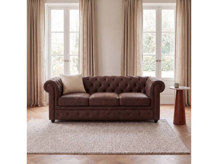 3/4-Sitzer-Sofa aus braunem Wildleder