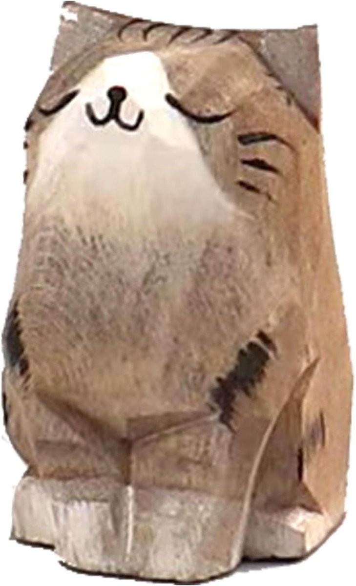 Handgesneden houten kat sculptuur voor decoratie - Bruin - Hoogte: 37 cm