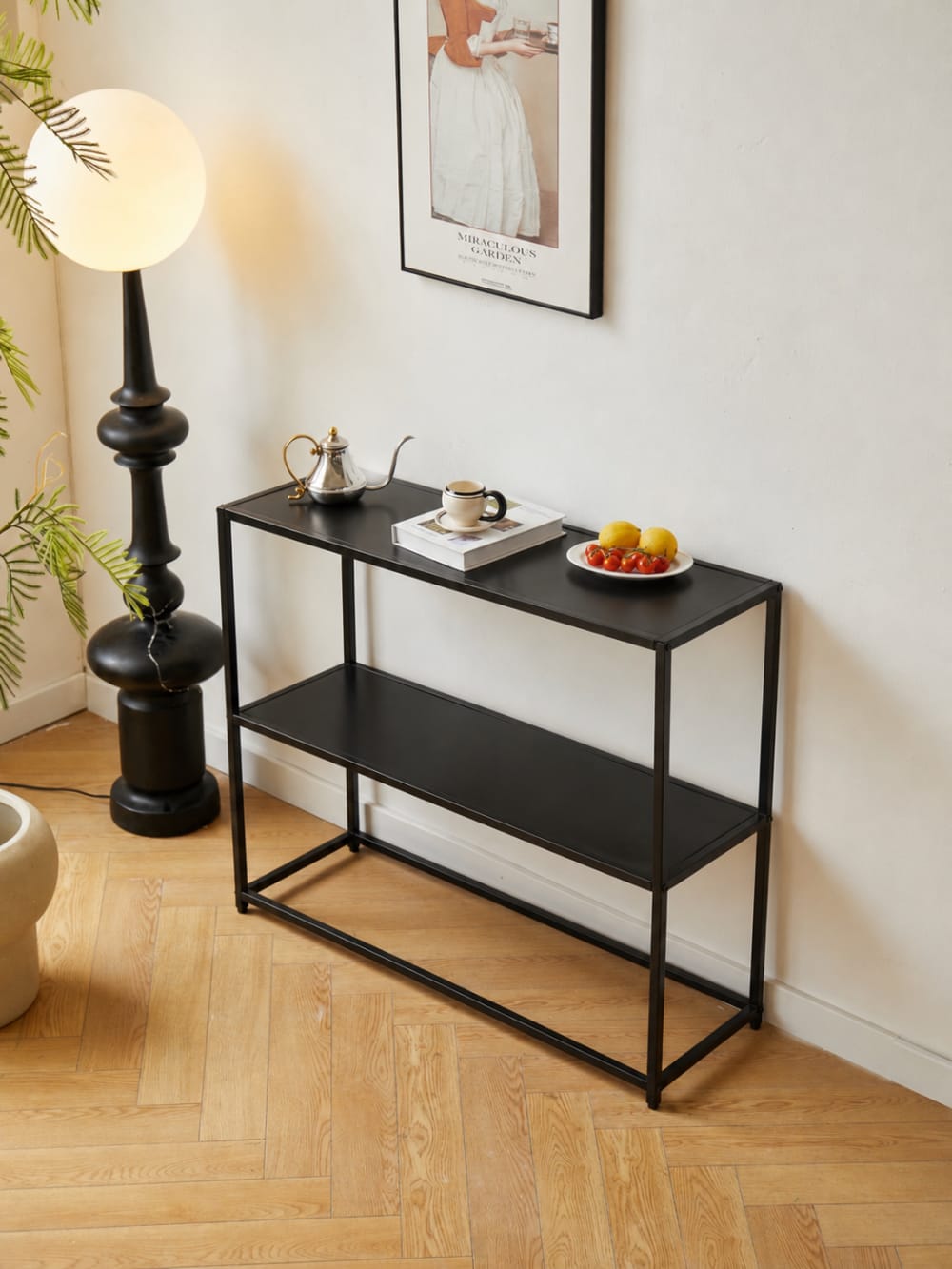 Nordlys Console style industriel en métal noir Noir 27x80x80cm