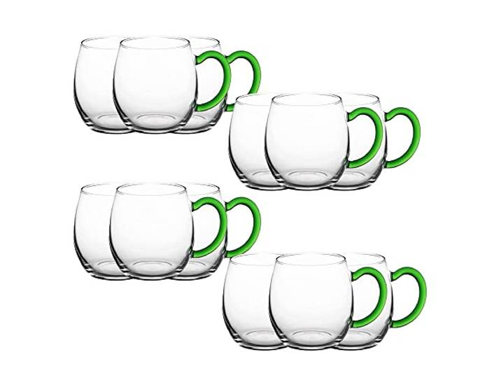 Novaliv 12x Weinseidel mit grünem Henkel 250 ml Weinglas geeicht Glas Weißweinglas Glühweingläser Glühweintasse Punchgläser Teegläser mit Henkel Schorleglas