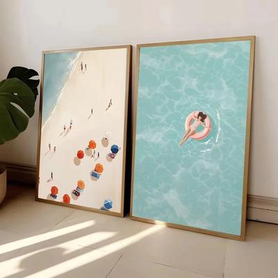 Uplift Picks Summer Beach Canvas Wall Art Ocean Pool Party Nordic Living Room Decor 04 30x40 Cm Frame