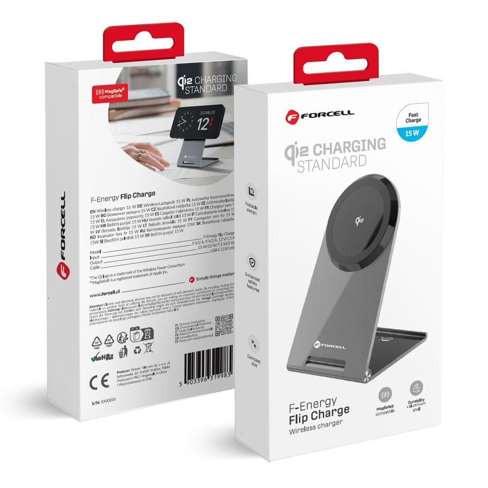 Forcell F-Energy Interne USB Draadloze Oplader, 1,5 meter, Zwart-Grijs