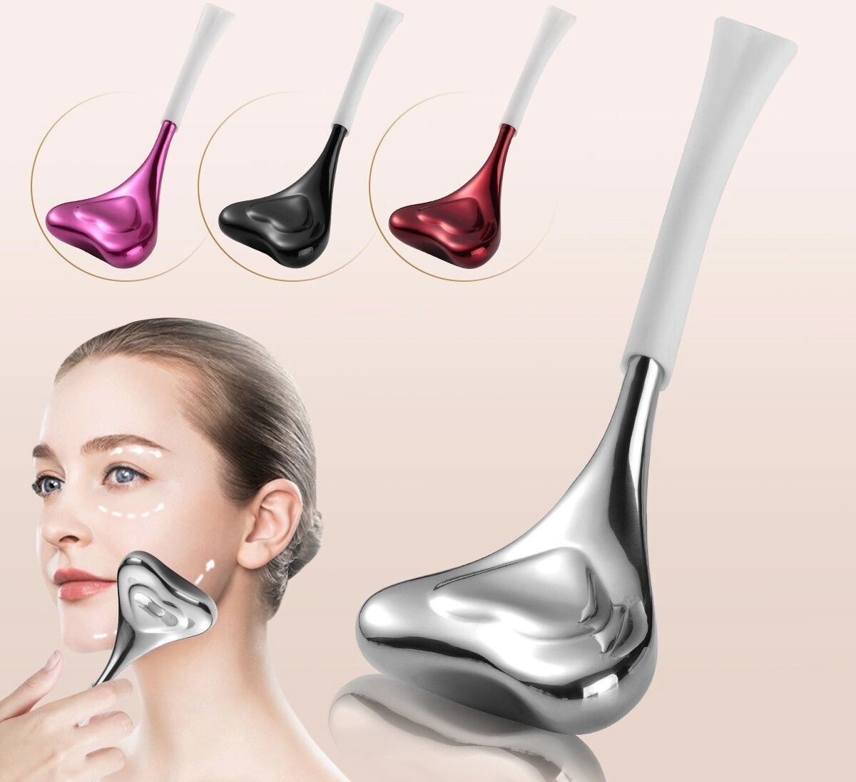 INF 304 Edelstahl Gesichtsmassager - Herzförmiger Eis-Hammer mit Eiswellenkugel für Kühlung, Abschwellung und Gesichtslifting