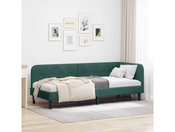 RJPLMFV Bettgestell, Eckbett, Velours, Dunkelgrün, 80 x 200 cm Ausziehbares Schlafsofa, Armlehne, umkehrbar, platzsparendes Design, inklusive Latten