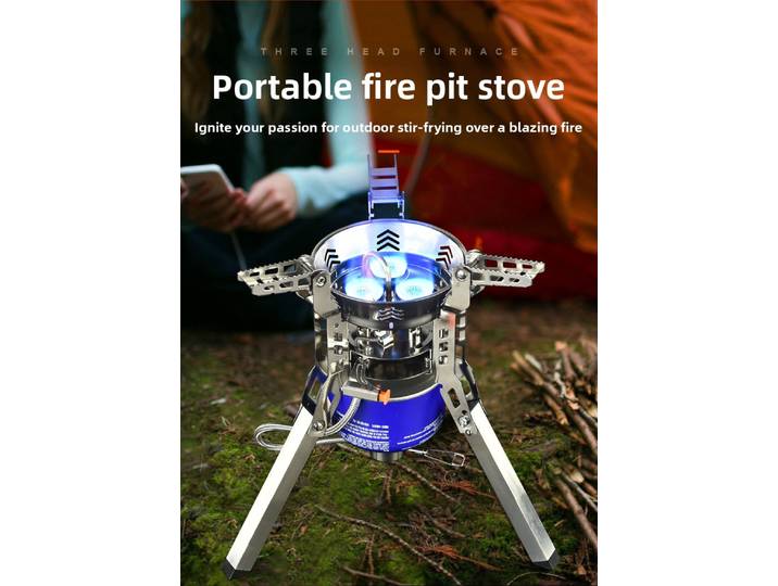 Réchaud de camping extérieur, réchaud à cassette, réchaud à gaz à trois brûleurs, réchaud de barbecue, réchaud de pique-nique, tête de réchaud