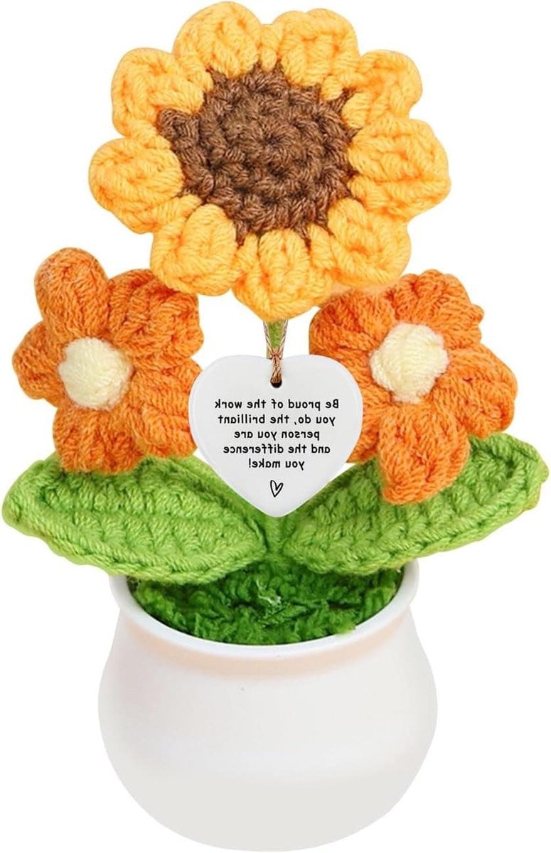 Handgemaakte Positieve Zonnebloem voor Emotionele Steun - Geel-bruin - 15 x 7 cm