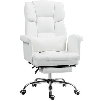 STILVORA Bürostuhl ergonomisch Weiß 69x65x115 cm mit 155 Grad Liegefunktion Fußstütze Lendenkissen höhenverstellbar 360 drehbar