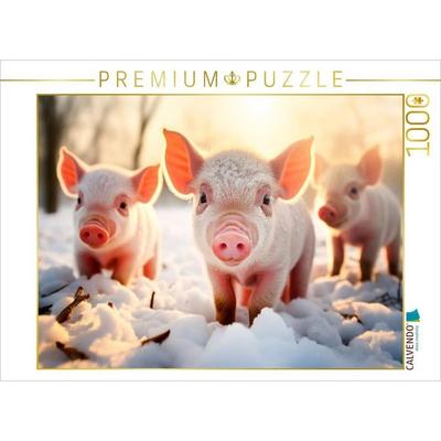 CALVENDO Puzzle Ferkel - Winterliche Neugier | 1000 Teile Lege-Größe 64x48cm Foto-Puzzle für glückliche Stunden, von , Calvendo Puzzle
