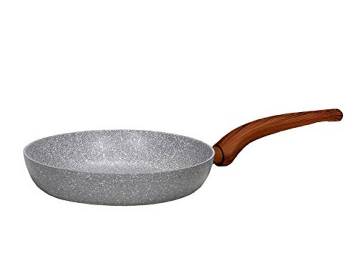 Krüger Aluminium Bratpfanne Nevada Ø 28 cm Induktion Antihaft Granit-Optik Holzoptik-Griff Schnelle Wärmeaufnahme Spülmaschinengeeignet Für Fleisch, Fisch & Gemüse