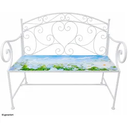 HTI-Living, Gartenbank, Gartenbank mit Blumenwiesen Motiv in Weiss