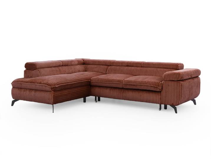 Canapé d’angle convertible, tissu corduroy avec appuie-têtes réglables