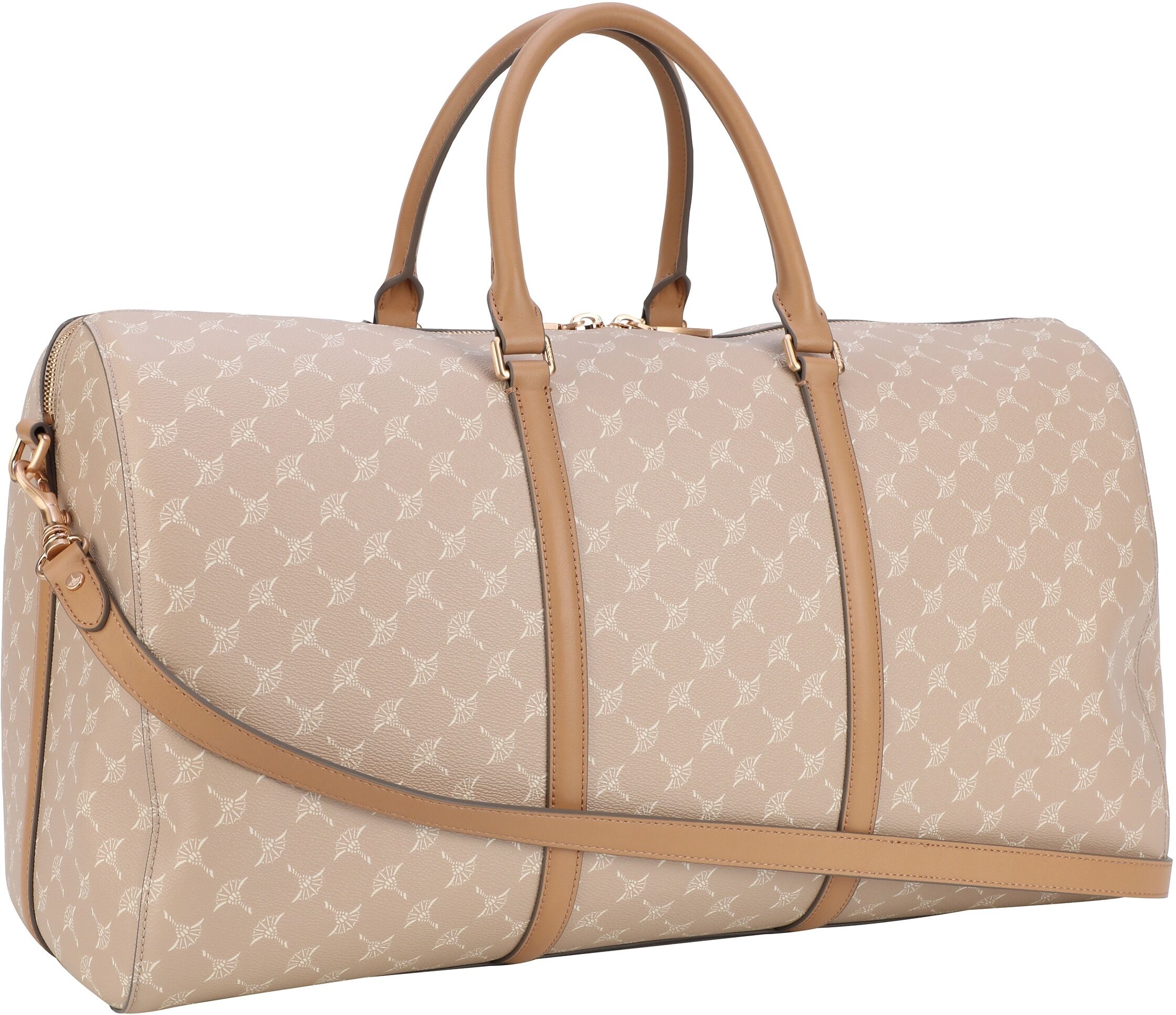 Joop! Weekender JOOP "cortina 1.0 aurora weekender lhz", Damen, Gr. B/H/T: 50cm x 29cm x 22cm, beige (sesame), Lederimitat, bedruckt, Taschen Weekender, Reisetasche, Sporttasche mit abnehmbaren Schulterriemen