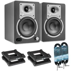Fluid Audio Studio-Monitore C50BT Lautsprecher mit Stativen und Kabel (Aktiv, Paar), Monitor Lautsprecher, Schwarz