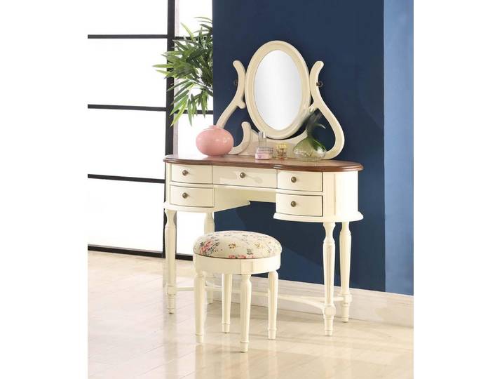 JVmoebel Schminktisch Beiger Schminktisch im Landhausstil mit Spiegel und Hocker, Made in Europa