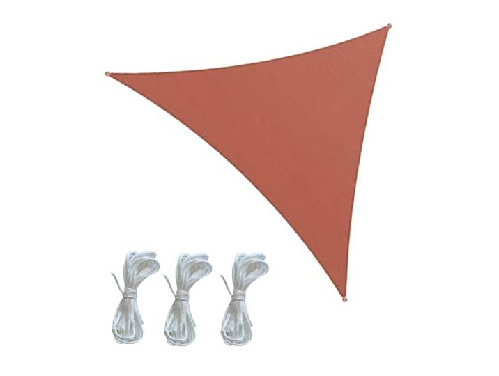 Rebecca Mobili Dreieckiges Sonnenmarkise, Wasserdichtes Sonnenschutzsegel, Rot, Polyester Stahl, Befestigung mit Seilen, für Zuhause Restaurants - Maße: 5x5x5 m - Art. RE6976