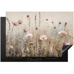 HERDABDECKPLATTE Blumen - Beige - Trockenblumen Induktionsmatte 77x51 cm