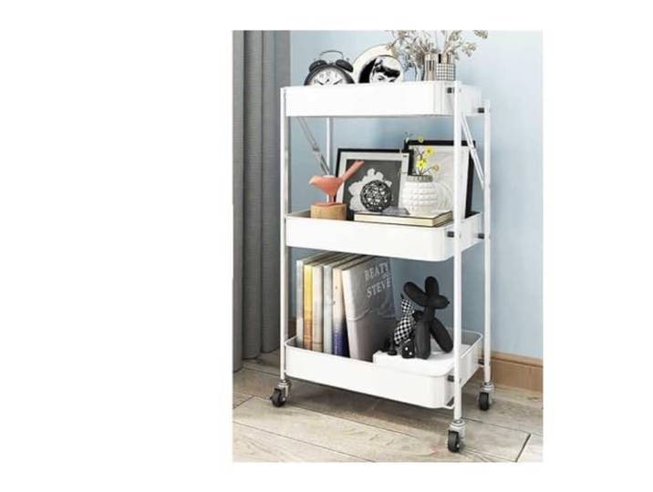 Rv2sGf3kH Küchenwagen Beweglicher Klappwagen for Die Küche, Lagerregal, Mehrschichtiges Bodenlagerregal, Wohnzimmer-Snackregal, Gemüsekorb-Lagerregal(Weiß)
