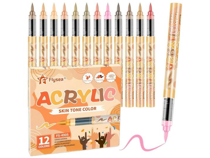 Acrylmarker Set 12 Skin Tone Farben Weiche Spitze, Mehrfarbig, Kunststoff, 1.5x1x13.9 cm, Dekoration, Malbedarf & Bastelbedarf