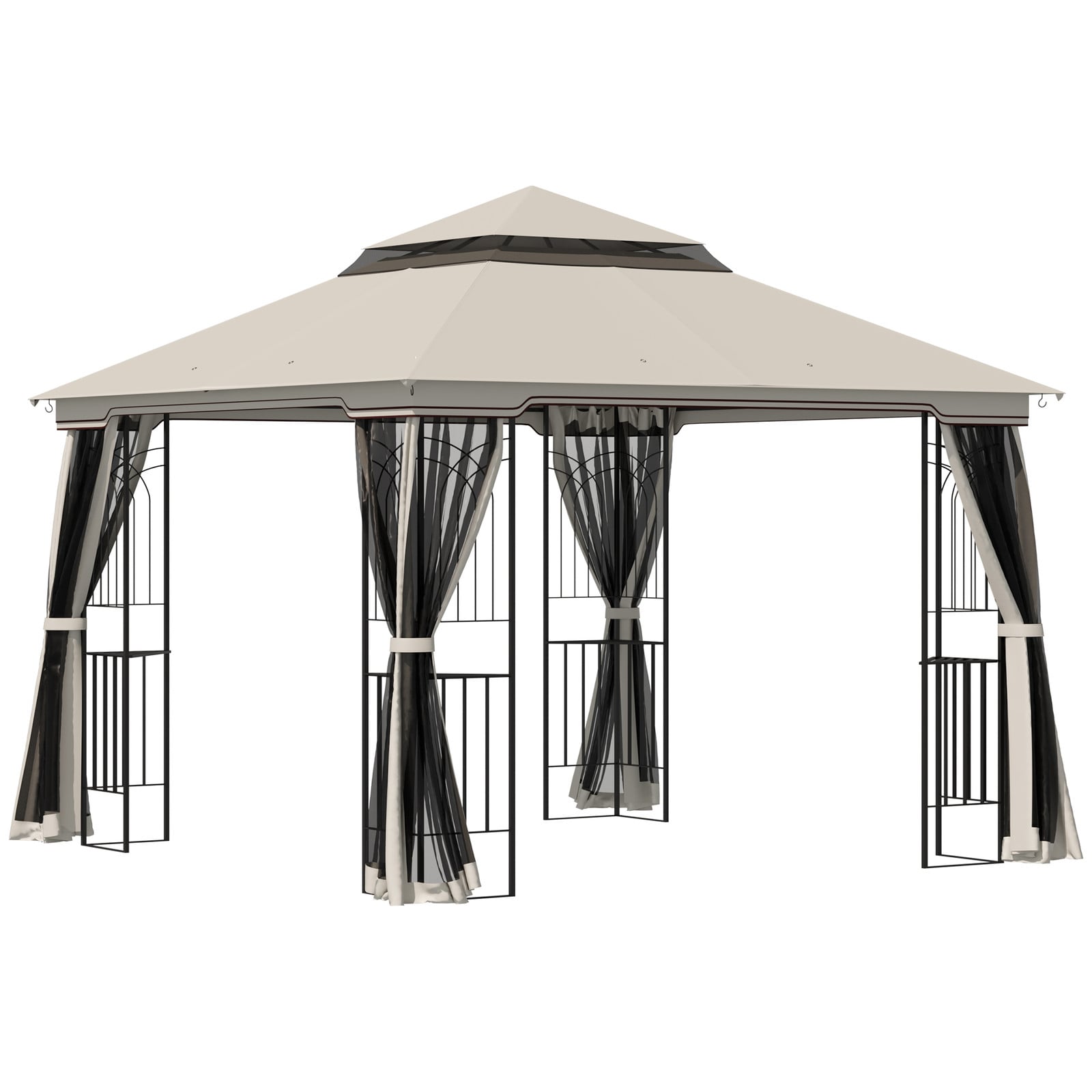 Outsunny Tuinpaviljoen met dubbel dak en 4 zijwanden, beige, 3 x 3 x 2,7 m