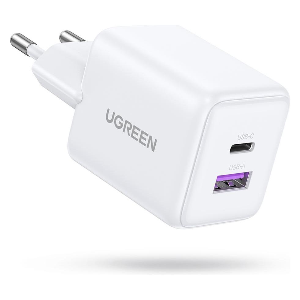 Ugreen - Wall Charger X516 (65015) - USB, Type-C, GaN Fast Charger, 30W, QC3.0 - White (30 W, 2 Ports) (65015)