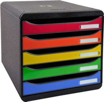 Schubladenbox BIG-BOX PLUS, A4+, 5 halboffene Schübe mit Auszugsstopp, Griffmulde & Etikettenhalter, Etiketten, Blauer Engel, Kunststoff, harlekin