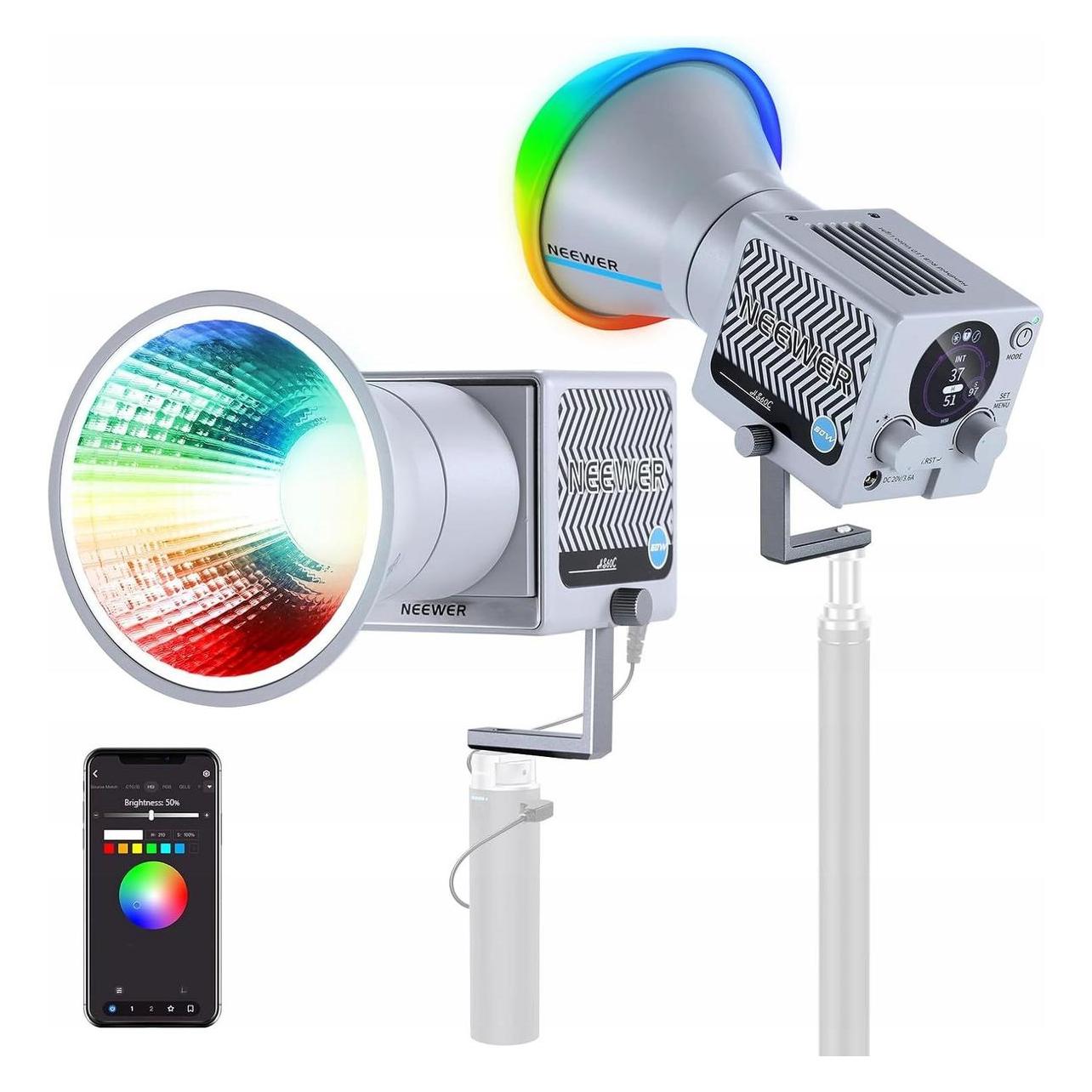 Neewer Lampa Led Rgb 60w Cob 8700lux Cri97+ App/2.4g Studio Video / / Hs60c (Studioleuchte, Videoleuchte) (NEEWER)