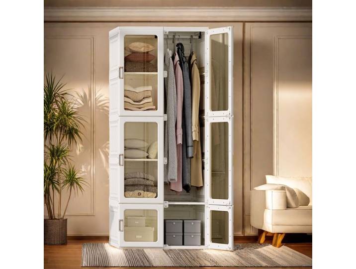 Armoire Armoires portables avec portes transparentes Armoire pliable Armoire à vêtements 69x50x170cm blanc