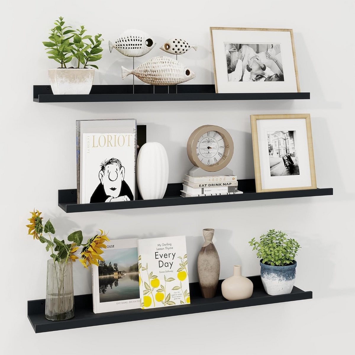 Set van 3 zwarte zwevende wandplanken voor decoratie