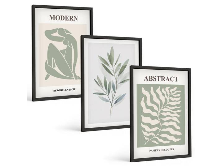 Tulup Bilder SET 3er Set - 40x60 cm Schwarzer Rahmen - Matisse Aquarell Boho-Design, Kunststoff, Rechteckig, 40x60 cm, Fotografie, Bilder & Rahmen, Bilder