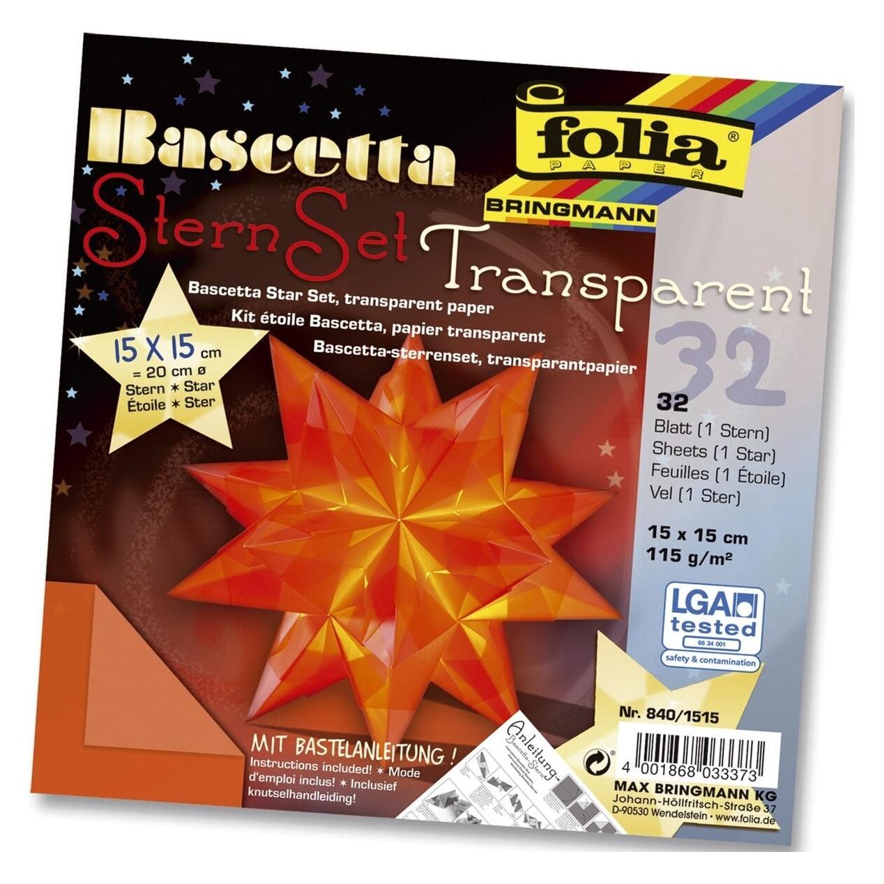 Folia Faltbl"tter Bascetta-Stern, orange-transparent (115 g/m²) (840/1515)