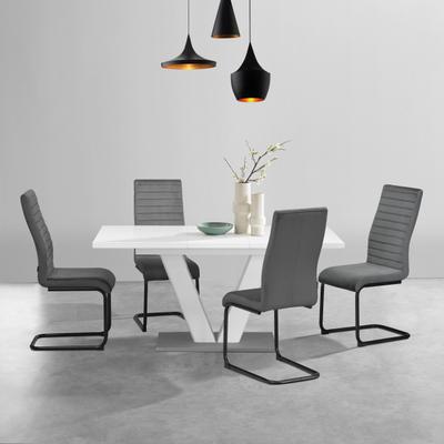 Essgruppe OTTO HOME "Elbach", grau (weiß, anthrazit), Samtvelours, Einlegeplatte, Sitzmöbel-Sets, Essgruppe, ausziehbar 120-160 cm, Hochglanz, Tischgruppe Freischwinger