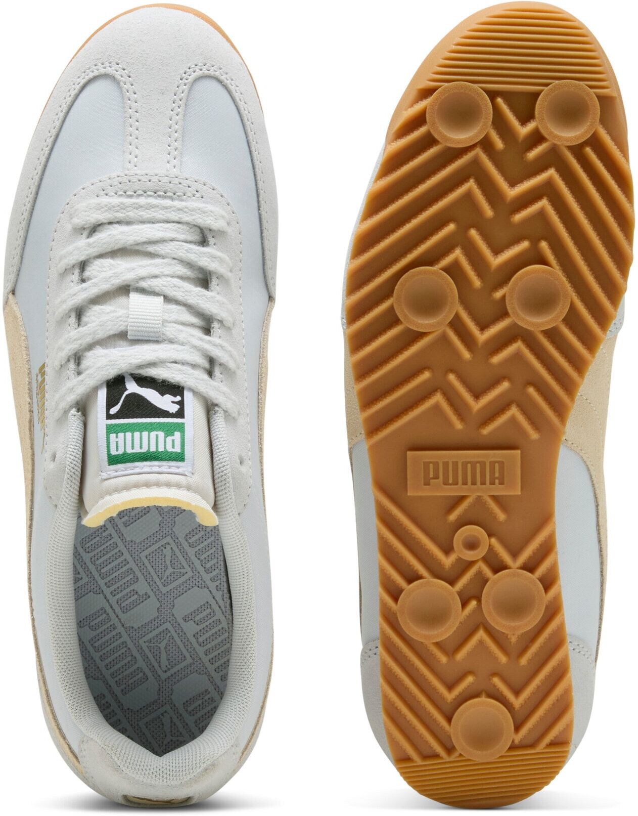 Sneaker PUMA "ARIZONA NYLON", Damen, Gr. 38, Textil, silber (silber mist, canvas, puma gold), mehrfarbig, Schuhe Sneaker, für vielseitige Einsätze, mit Wildleder-Overlays, sportlicher Stil silber mist, canvas, puma gold 38, Textil