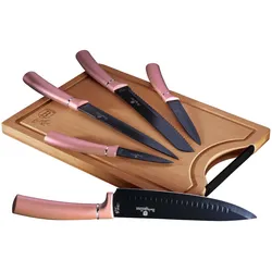 Berlinger Haus I-Rose Profi Küchenmesser Set Edelstahl, Zwiebelschneider, Bambusbrettschneider, BH-2554, Rosa, BH-2554