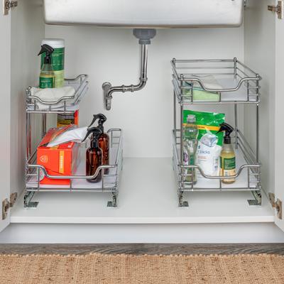 Household Essentials Multipurpose 2-Tier Steel Pull-Out Storage Organizer