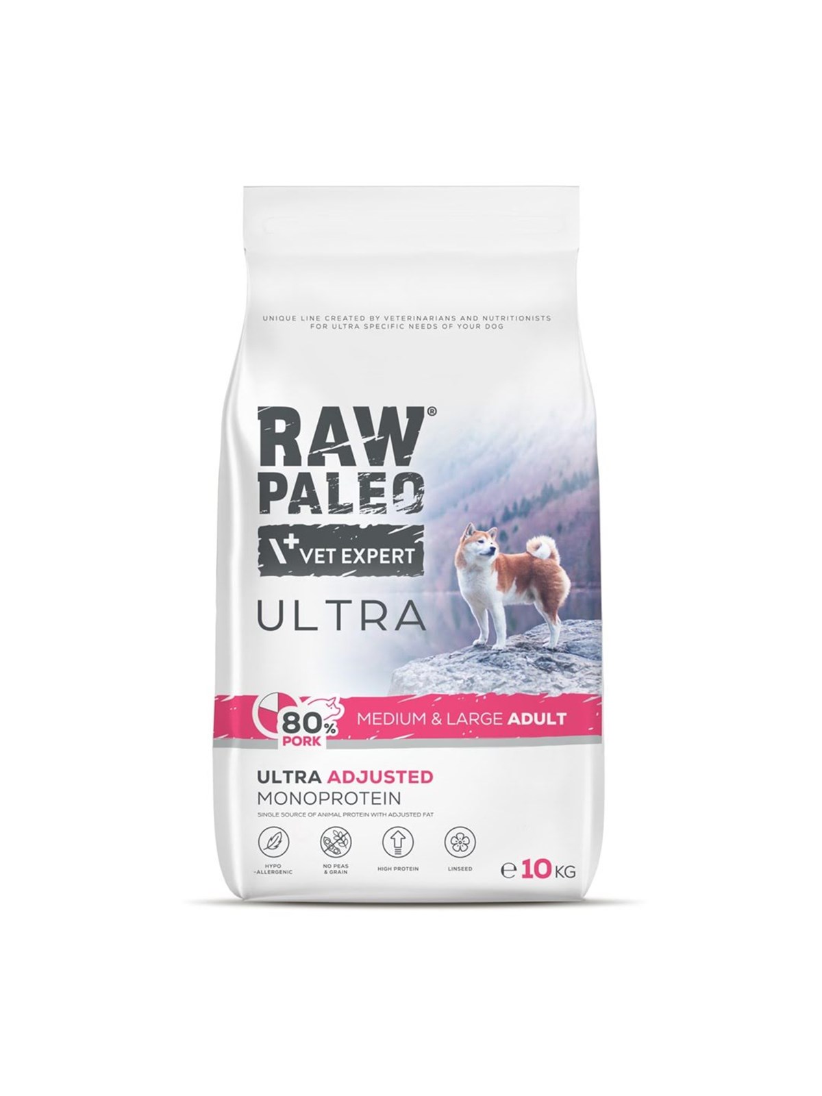 VetExpert Raw Paleo Ultra Schwein Medium & Large Adult - Trockenfutter für Hunde - 10kg