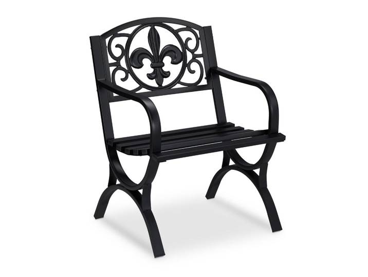 Relaxdays Gartenstuhl Schwarz Metall Antiklook mit Armlehnen, 60x85.5x56 cm, Gartenmöbel, Gartensessel, Gartenstühle