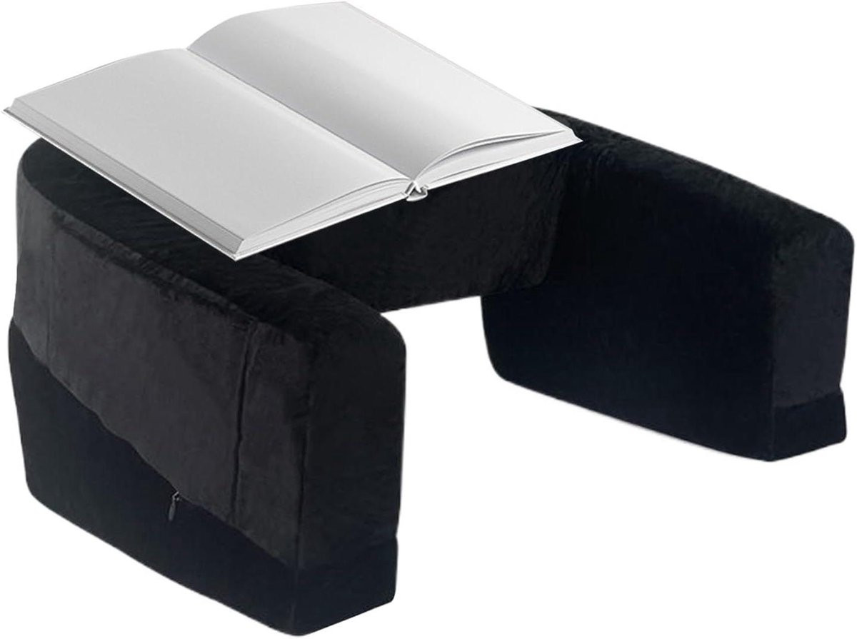 Laptopkussen voor op schoot - Zwart leeskussen met zijvak - 54 x 43 cm