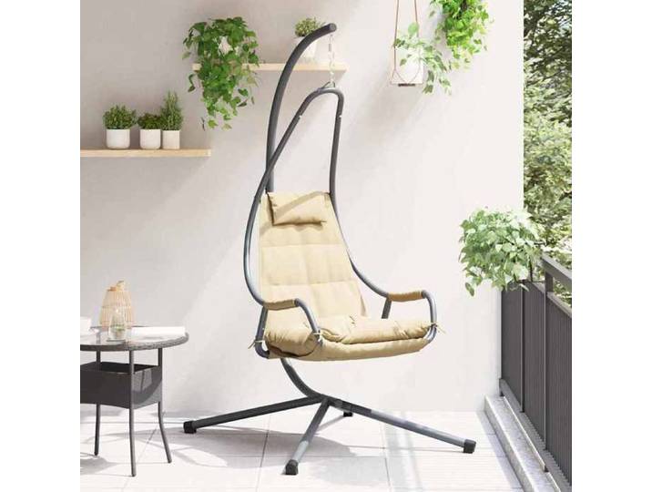 En solde  Chaise suspendue - BURKE - fauteuil œuf suspendu - Beige 94x107x196 5 cm Acier J6037