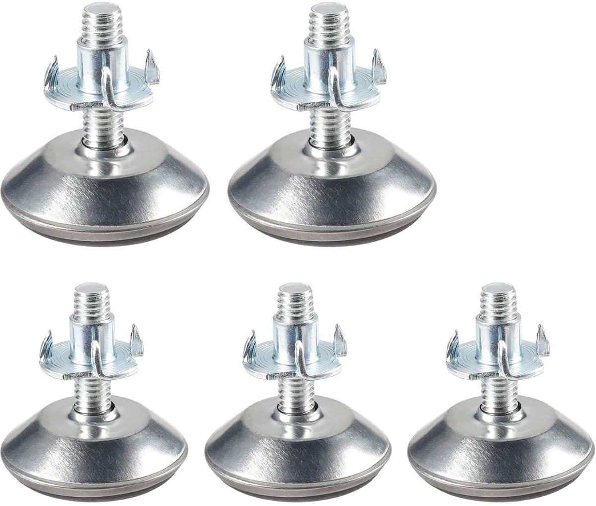 Set van 5 zilverkleurige metalen meubelpoten met ronde beschermers voor tafels en meubels