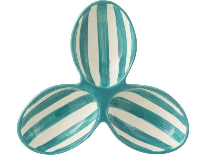 J-Line serveerschaal Granada Stripes Clover - keramiek - wit/aqua