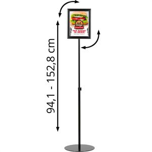 Update-Displays Infoständer aus Aluminium, schwarz, A3, 94-152 cm höhenverstellbar, Hoch- oder Querformat, beidseitig