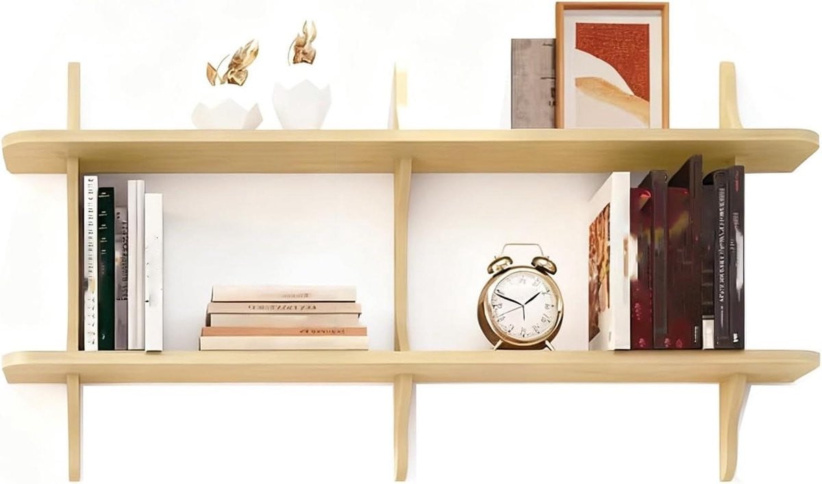 Wandplank Boekenkast met Dubbele Laag in Houtkleur, 120 cm