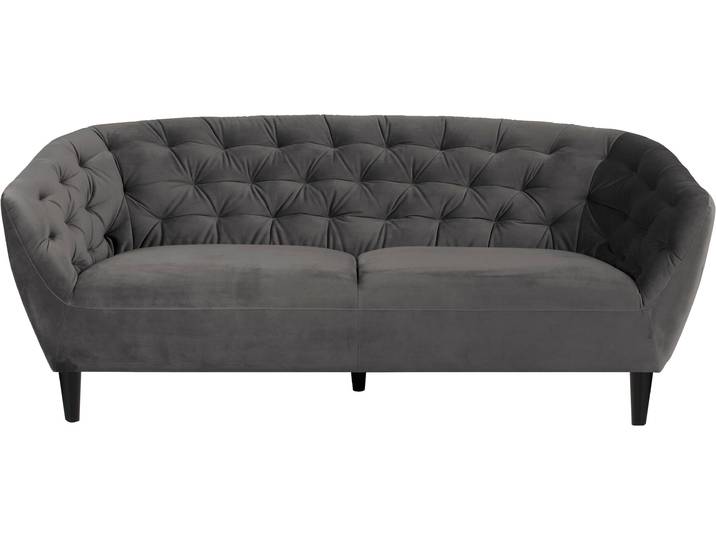 3-Sitzer ACTONA GROUP Ria Couch, Sofa , grau (dunkelgrau), B:191cm H:39,4cm T:84cm, Sofas, 3-Sitzer, Samtstoff, Massivholz-Beine, Taschenfederkern, Tufting, mit Armlehnen