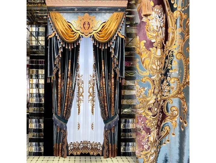 Rideaux en velours brodés de haute qualité, bleu américain, pour salon, balcon, fenêtre française, Villa, écran de fenêtre personnalisé