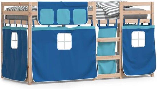 Famanu Stapelbett Kinder - Hochbett mit Vorhängen - Spielen und Schlafen - Massives Kiefernholz - 90x190 cm - Blau