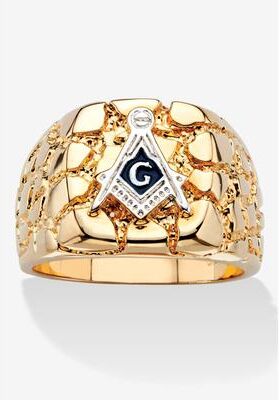 Men's Big & Tall Men'S Yellow Gold-Plated Masonic Insignia Nugget Ring by PalmBeach Jewelry in Gold (Size 14)