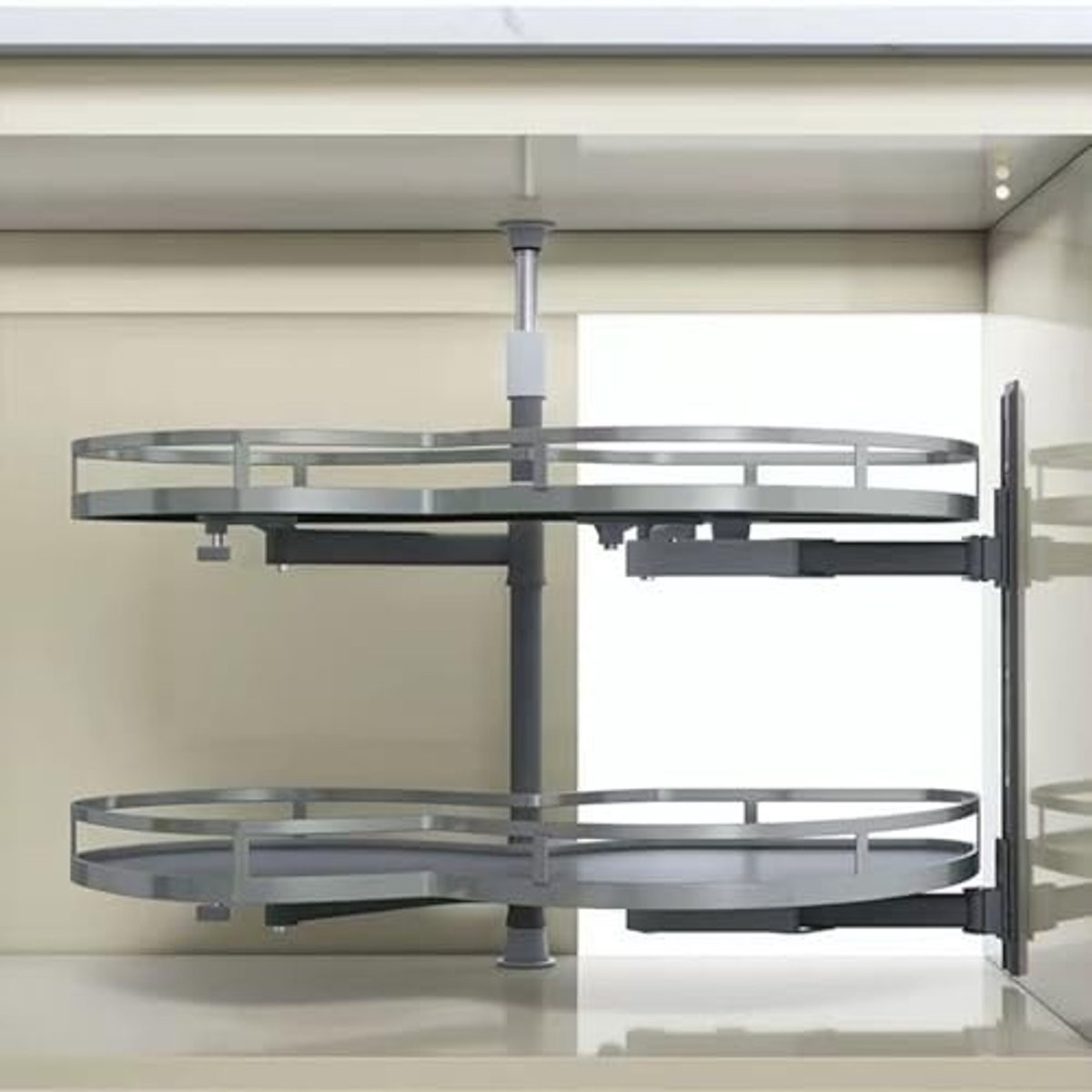 Keuken Blind Hoek Pull-Out Organizer - 2-Tiers met Antislipmat - Grijs - Links Open